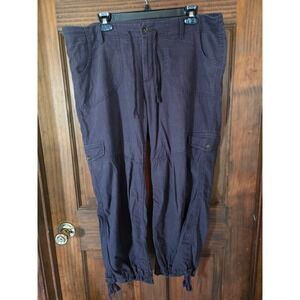 RuffHewn Womens Linen Blend Cargo Crop Pants Gray Size 14 Drawstring Tie Hem